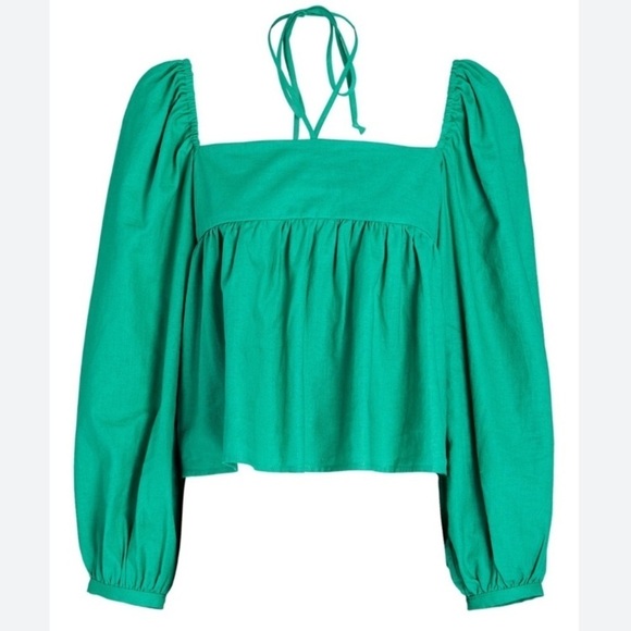 CIAO LUCIA! Corina Top Emerald xs cropped flowy tie neck classic elegant boho - Picture 2 of 12